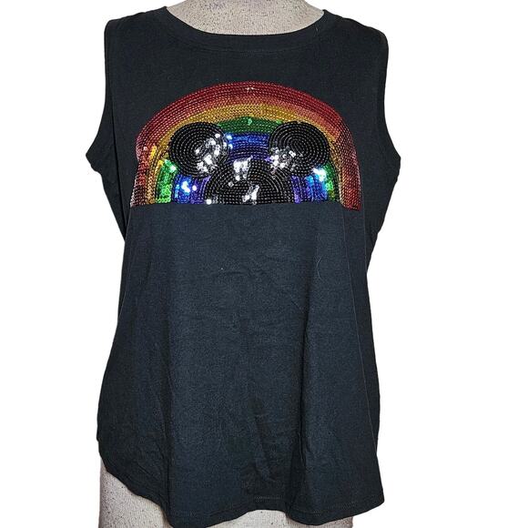 Black Rainbow Sequined Mickey Disney Top Size Medium - Picture 1 of 5